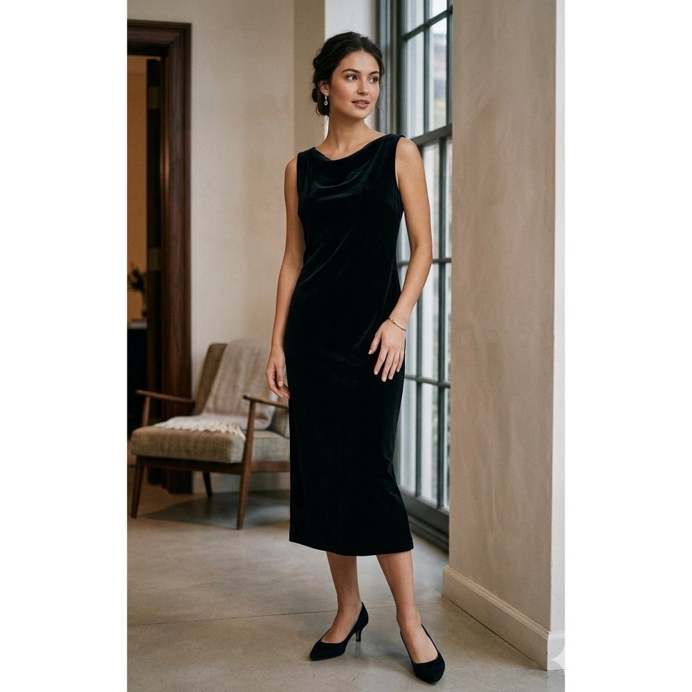 Talbots Womens 6P Black Velvet Cowl Neck Sheath Dress Sleeveless Holiday LBD